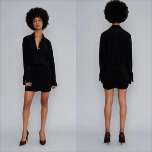 New! LE SUPERBE Rose Garden Mini Ruched Dress Size M Womans Black Knit